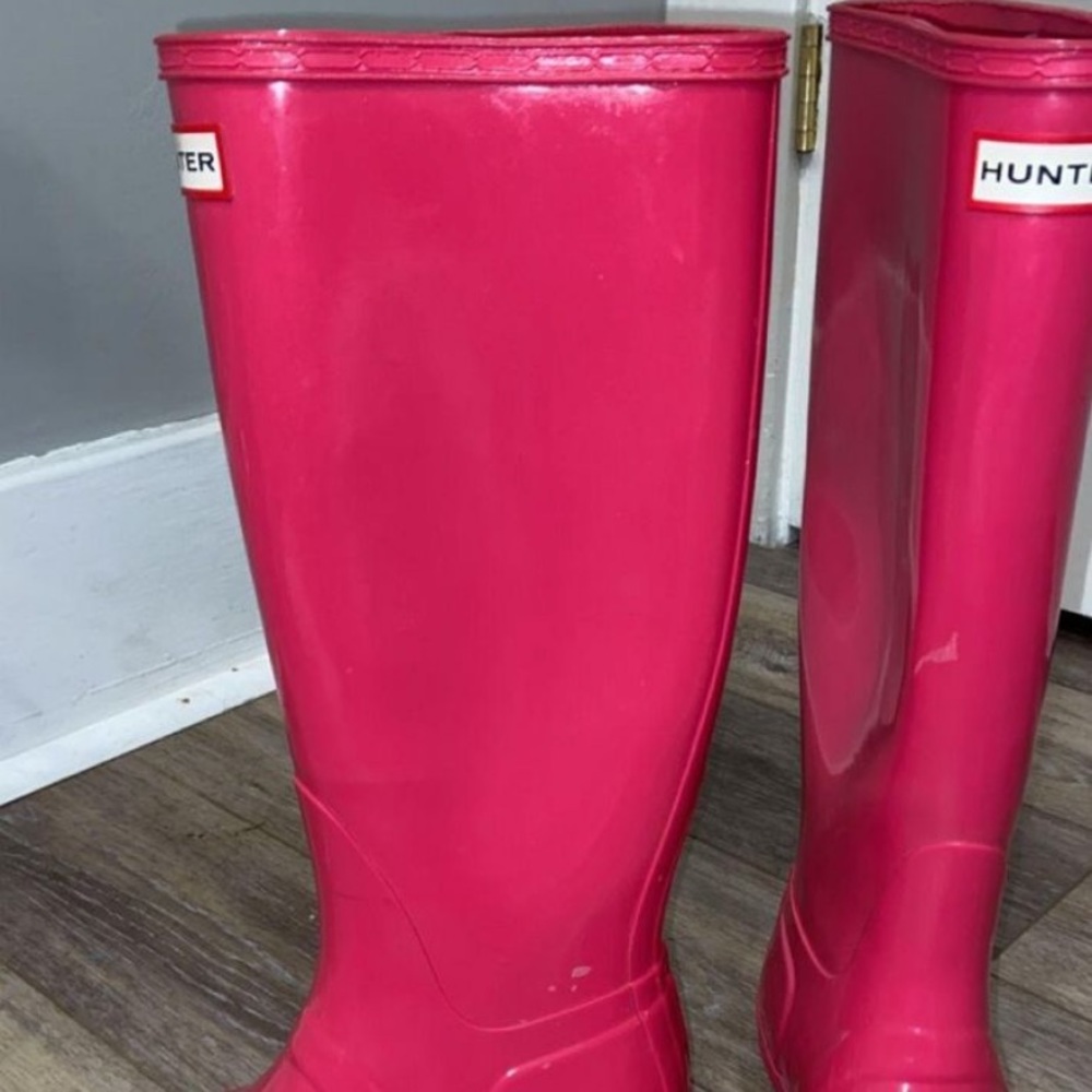 Pink tall hunter boots